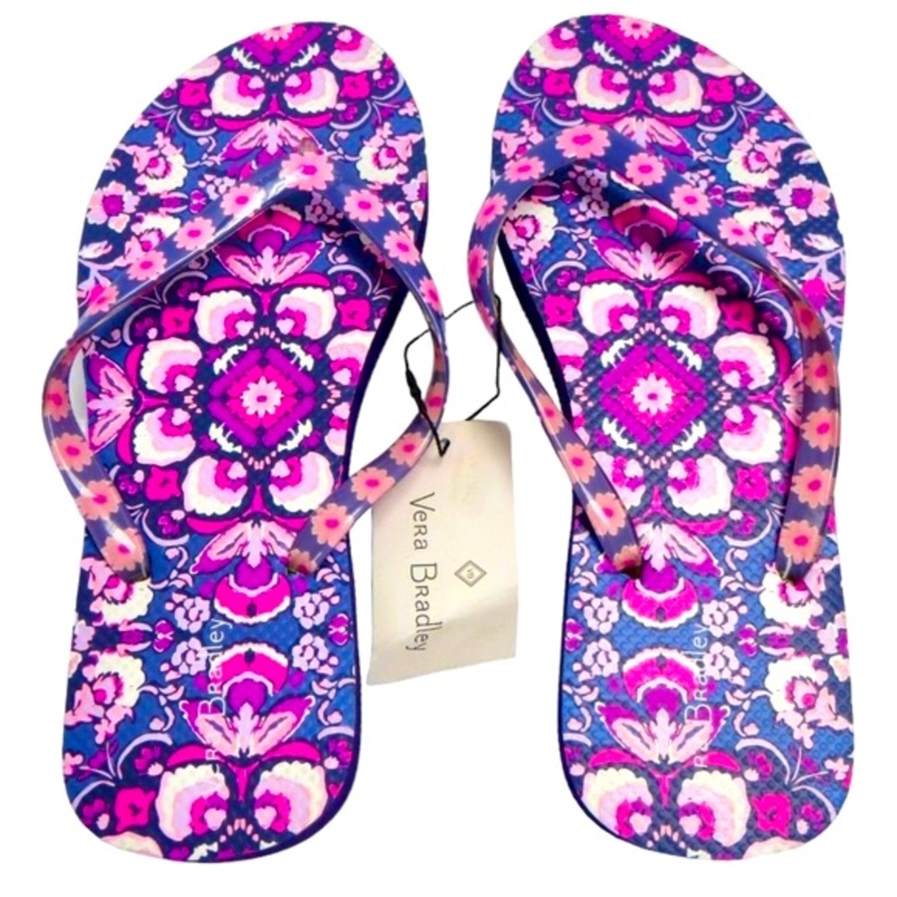 Vera Bradley NWT Flip Flops Slippers Sandals Floral Pinks & Blue Size Small